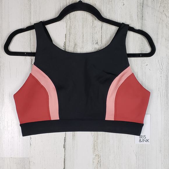 NWT Iris + Ink Black & Two-Tone Pink Athletic Sports Bra Women's Size Medium - Picture 1 of 9